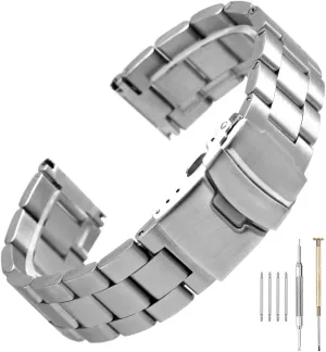 Metal Watch Band for Men Women Stainless Steel Watch Band 20mm Solid Black Watch Bracelet Deployment Buckle Brushed Watch Strap Bracelet Polished Strap for Men Women