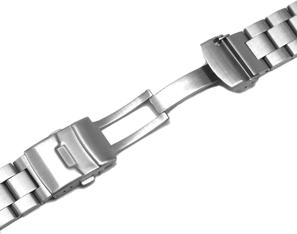 Metal Watch Band for Men Women Stainless Steel Watch Band 20mm Solid Black Watch Bracelet Deployment Buckle Brushed Watch Strap Bracelet Polished Strap for Men Women