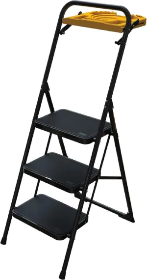 Metaltech E-SLC3TYW 3-Step Pro Steel Step Stool Type I with Utility Tray, Compact Folding Step Stool for Home Improvement, 300-lb Capacity Collapsible Stool with Safety Rail and Utility Tray
