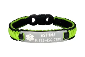 Micro Paracord Bracelet with Custom Engraved Stainless Steel ID Tag - Medical
