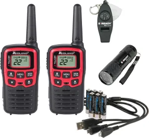 Midland-EX37VP, E Ready Emergency Two-Way Radio Kit-Pair of T31VP FRS Two-Way Radios, 9 LED Flashlight, Whistle With Compass and Temperature Gauge, In SoftShell Carrying Case (Pair Pack)