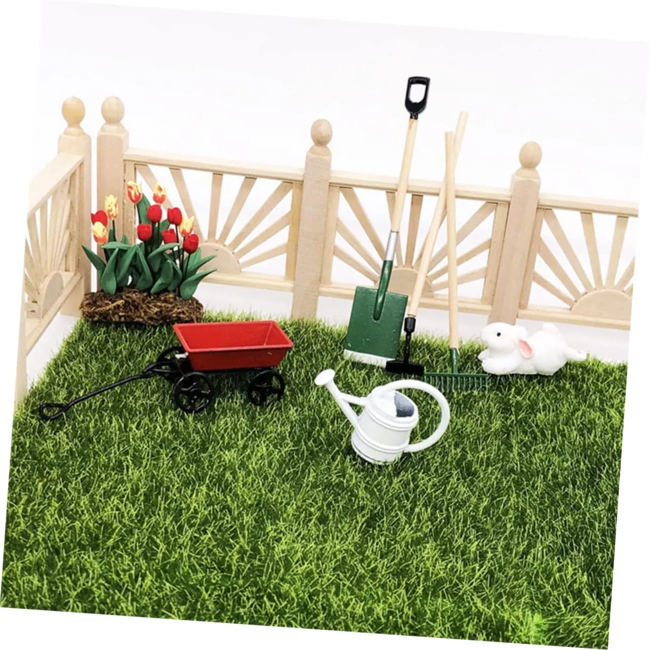 Mikikit 4 Sets Miniature Gardening Tool Dollhouse Garden Decor Accessories for Micro Landscape DIY Creative Mini House Fairy Garden Tools for Imaginative Play