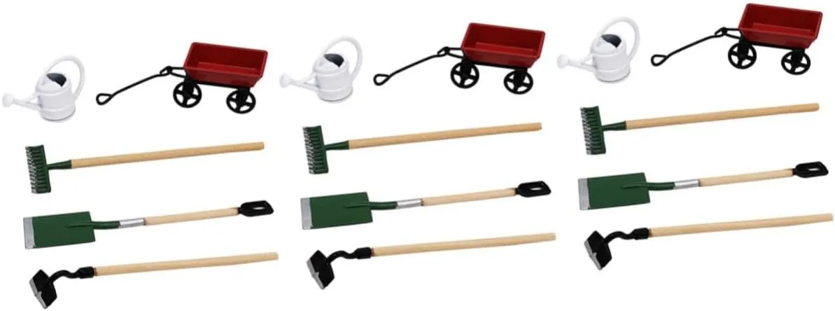 Mikikit 4 Sets Miniature Gardening Tool Dollhouse Garden Decor Accessories for Micro Landscape DIY Creative Mini House Fairy Garden Tools for Imaginative Play