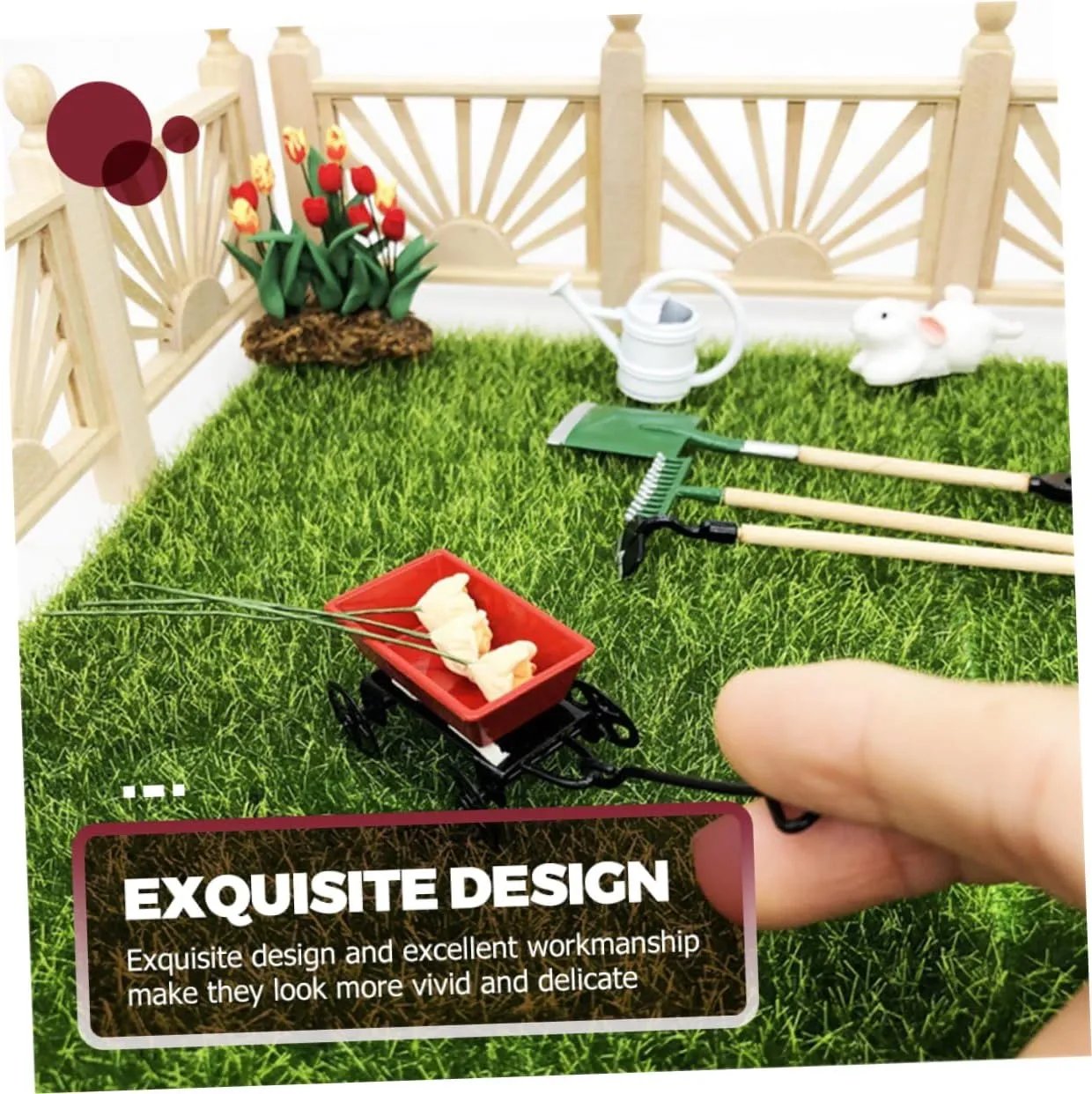 Mikikit 4 Sets Miniature Gardening Tool Dollhouse Garden Decor Accessories for Micro Landscape DIY Creative Mini House Fairy Garden Tools for Imaginative Play