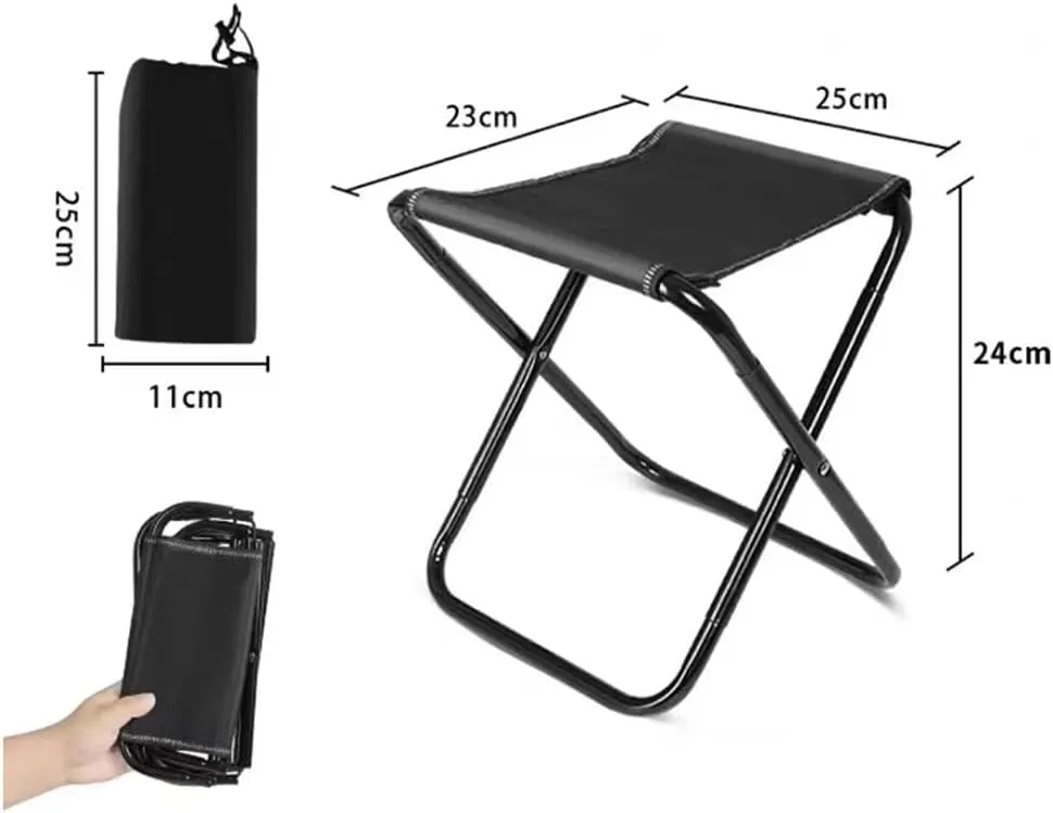 Mini Fishing Stool Portable Folding Chair, Foldable Camping Stool Seat with Bag, Lightweight Compact Stool Outdoor Hiking, Gifts for Fisherman(Black,Small)
