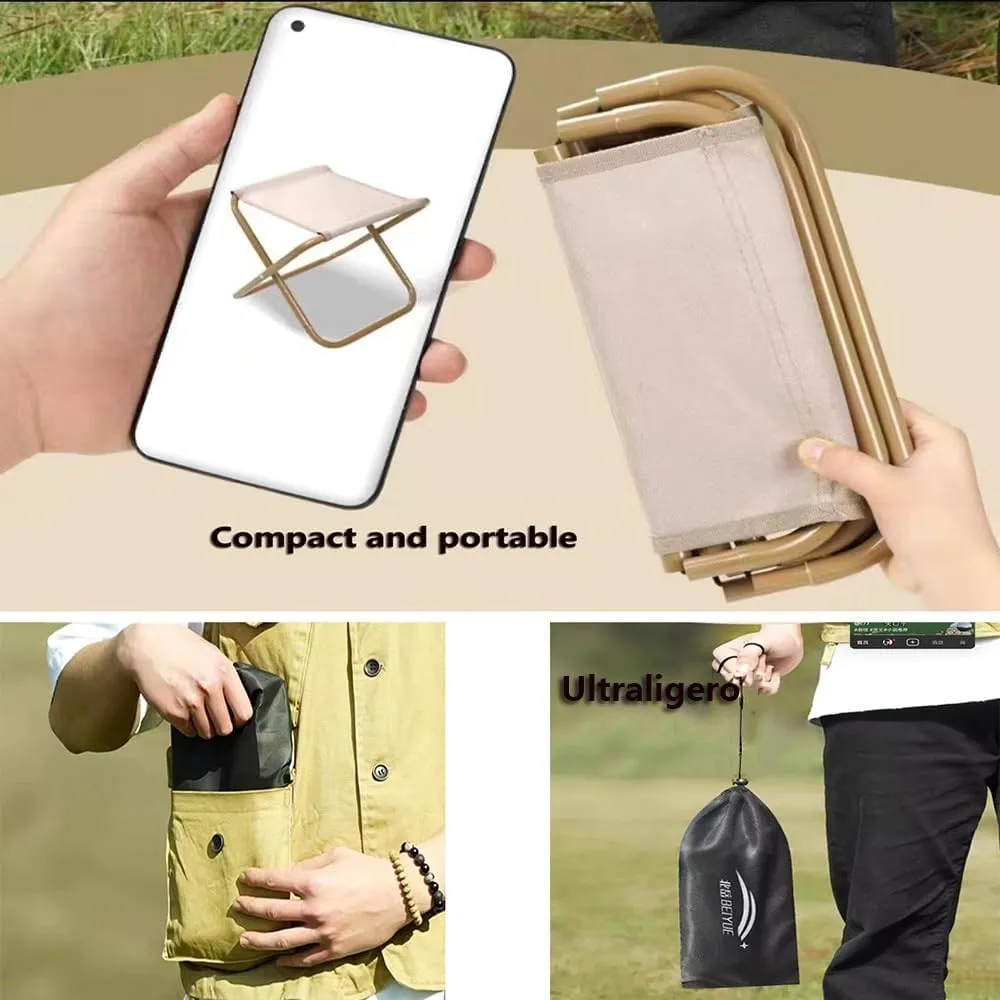 Mini Fishing Stool Portable Folding Chair, Foldable Camping Stool Seat with Bag, Lightweight Compact Stool Outdoor Hiking, Gifts for Fisherman(Khaki,Small)