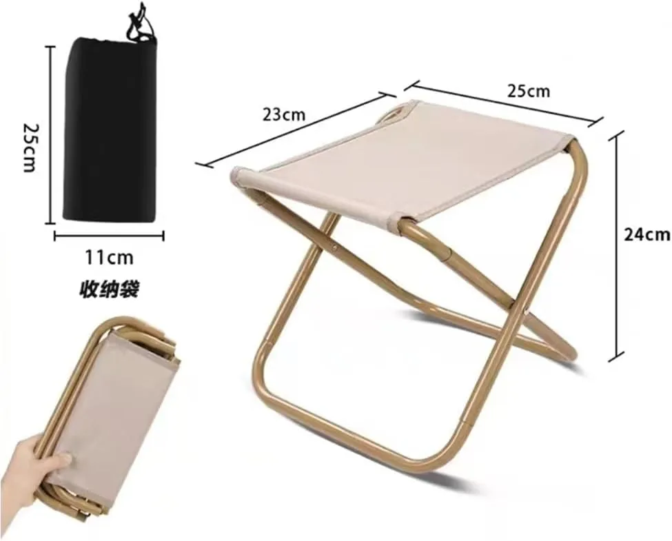 Mini Fishing Stool Portable Folding Chair, Foldable Camping Stool Seat with Bag, Lightweight Compact Stool Outdoor Hiking, Gifts for Fisherman(Khaki,Small)