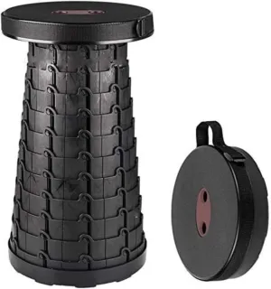 Mini-Max Stool 17.7-Inch Grey and Black Plastic Adjustable Height Retractable Camping Stool with Carrying Strap