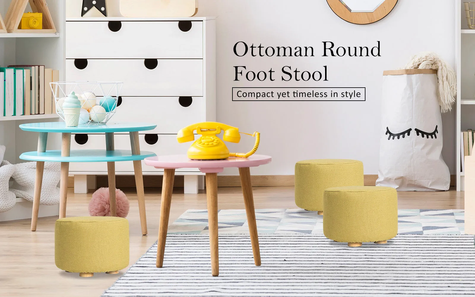 Mini Ottoman Pouffe Foot Stool - Mustard Yellow