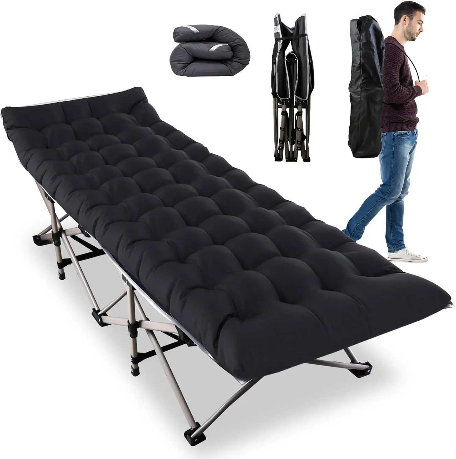 Moclever Folding Camping Cot, Portable Sleeping Cot for Adults, Heavy-Duty 440LBS Capacity Bed, Tear-Resistant 600D Oxford with Removable Soft Pad, 10 Sturdy Legs for Outdoor Camping,Travel,Office Nap