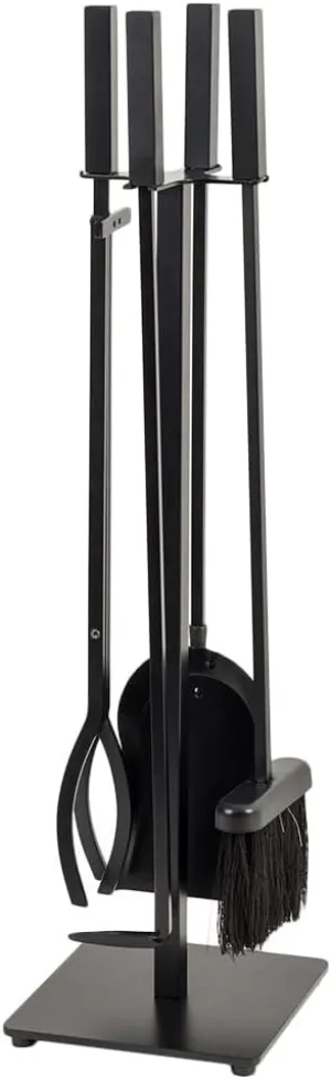 Modern Ember Harriet 5 Piece Fireplace Tool Set in Black | Includes Brush, Shovel, Fire Poker, Tongs, and Stand | Heavy-Duty Steel | Heat-Resistant Powder Coating Finish