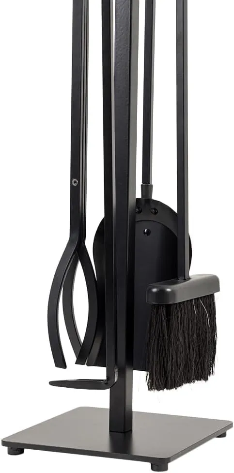 Modern Ember Harriet 5 Piece Fireplace Tool Set in Black | Includes Brush, Shovel, Fire Poker, Tongs, and Stand | Heavy-Duty Steel | Heat-Resistant Powder Coating Finish