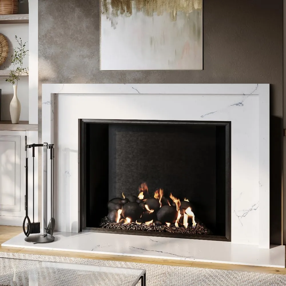 Modern Ember Knoll Fireplace Tool Set in Black - Includes Brush, Shovel, Fire Poker, Tongs, and Stand - Steel Construction