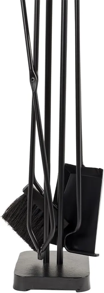 Modern Ember Levi 5 Piece Fireplace Tool Set in Black with Maple Wood Handles | Includes Brush, Shovel, Fire Poker, Tongs, and Stand | Heavy-Duty Steel | Heat-Resistant Powder Coating