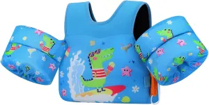 MoKo Toddler Swim Vest for Kids, Swim Arm Floaties 13-70lbs Cartoon Swimming Water Wings Pool Float Vests Sleeves Shoulder Straps Arm Band for Children Learn to Swim