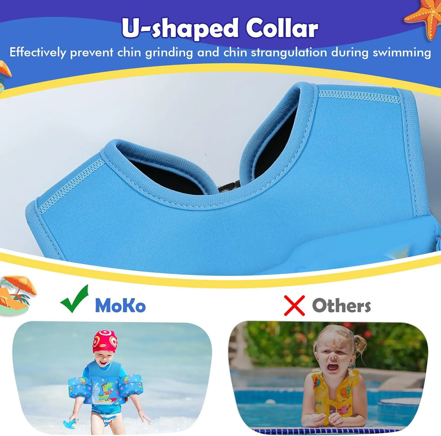 MoKo Toddler Swim Vest for Kids, Swim Arm Floaties 13-70lbs Cartoon Swimming Water Wings Pool Float Vests Sleeves Shoulder Straps Arm Band for Children Learn to Swim
