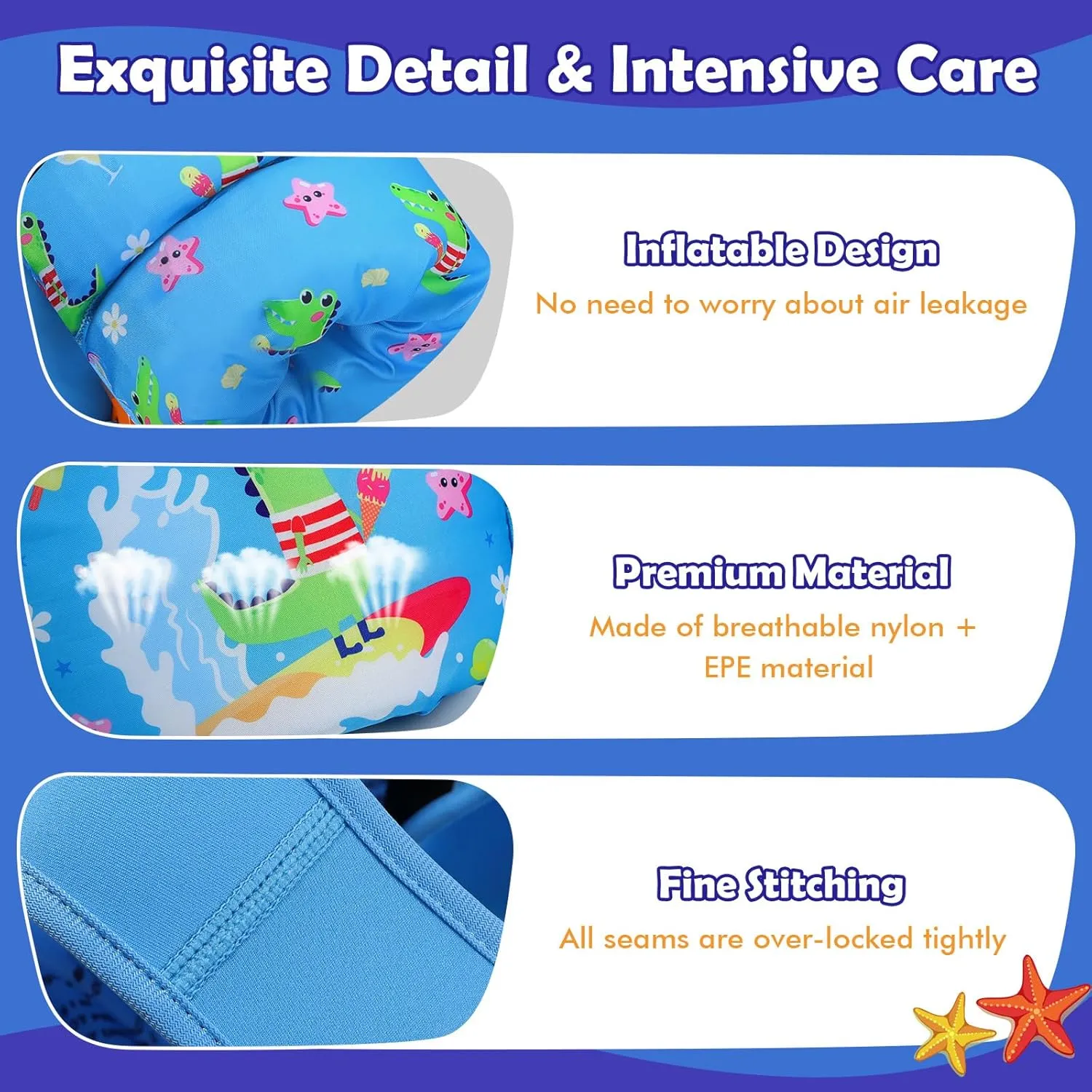 MoKo Toddler Swim Vest for Kids, Swim Arm Floaties 13-70lbs Cartoon Swimming Water Wings Pool Float Vests Sleeves Shoulder Straps Arm Band for Children Learn to Swim