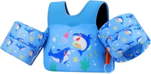 MoKo Toddler Swim Vest for Kids, Swim Arm Floaties 13-70lbs Cartoon Swimming Water Wings Pool Float Vests Sleeves Shoulder Straps Arm Band for Children Learn to Swim