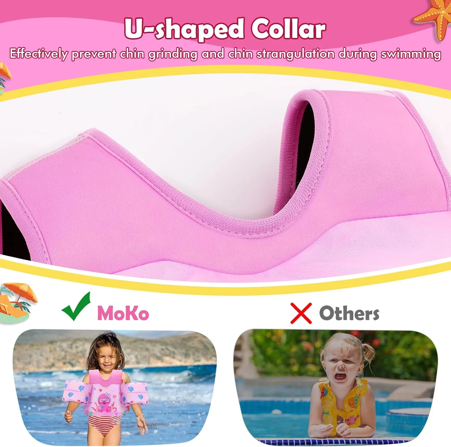 MoKo Toddler Swim Vest for Kids, Swim Arm Floaties 13-70lbs Cartoon Swimming Water Wings Pool Float Vests Sleeves Shoulder Straps Arm Band for Children Learn to Swim