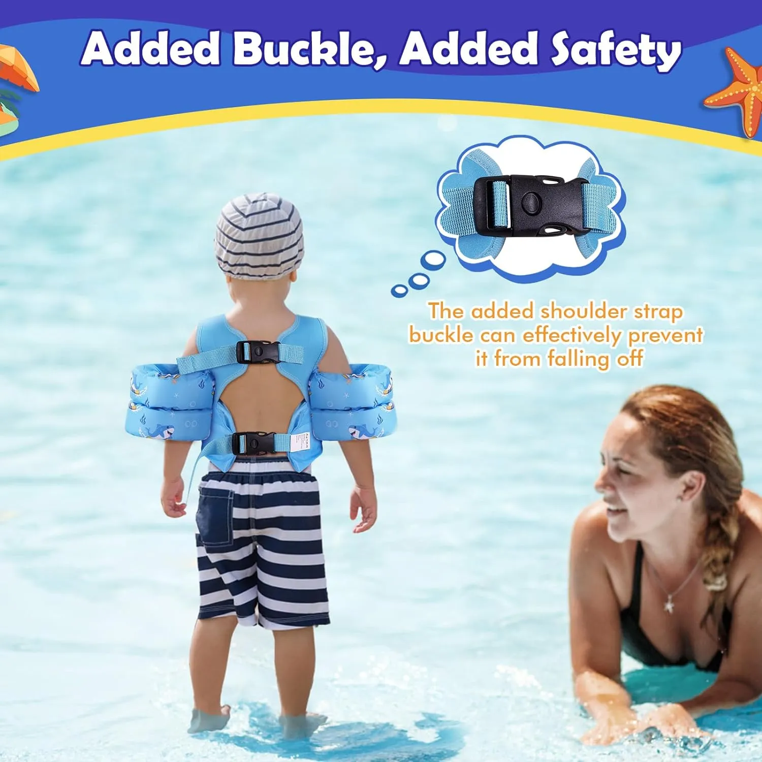 MoKo Toddler Swim Vest for Kids, Swim Arm Floaties 13-70lbs Cartoon Swimming Water Wings Pool Float Vests Sleeves Shoulder Straps Arm Band for Children Learn to Swim