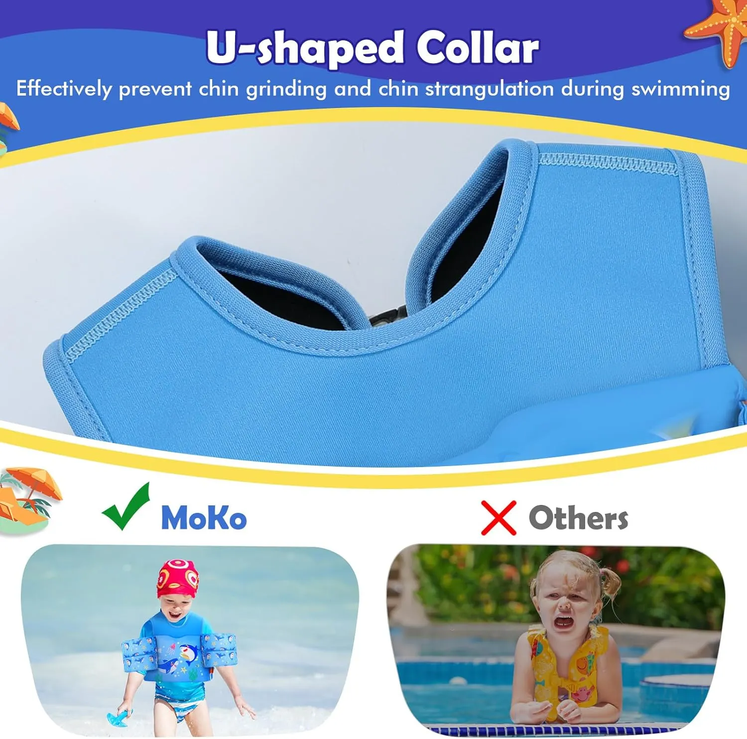MoKo Toddler Swim Vest for Kids, Swim Arm Floaties 13-70lbs Cartoon Swimming Water Wings Pool Float Vests Sleeves Shoulder Straps Arm Band for Children Learn to Swim