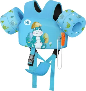 MoKo Toddler Swim Vest for Kids, Swim Arm Floaties Cartoon Swimming Water Wings with Crotch Strap, Pool Float Vests Sleeves Shoulder Straps Arm Band for Children