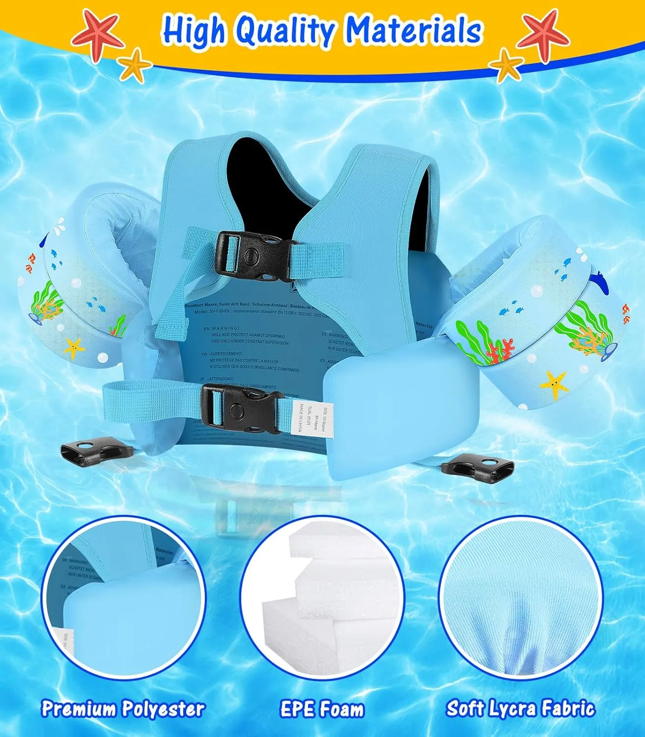 MoKo Toddler Swim Vest for Kids, Swim Arm Floaties Cartoon Swimming Water Wings with Crotch Strap, Pool Float Vests Sleeves Shoulder Straps Arm Band for Children