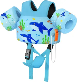 MoKo Toddler Swim Vest for Kids, Swim Arm Floaties Cartoon Swimming Water Wings with Crotch Strap, Pool Float Vests Sleeves Shoulder Straps Arm Band for Children