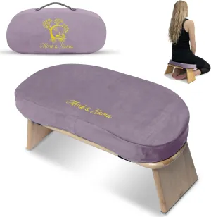 Monk & Llama Meditation Bench - Kneeling Bamboo Bench with Foldable Legs & Cushion — Perfect Kneeling Stool Ergonomic Bamboo Yoga Bench for Extended Practice - Includes Carrying Bag