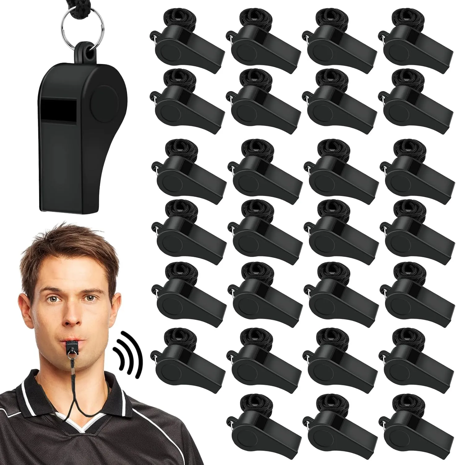Mototo 100PCS Coach Whistle Sports Whistles with Lanyard Bulk Whistle Emergency Hiking Whistle Loud Crisp Sound Plastic Whistles for Adults Kids Ideal for Referees Polices Outdoor Sports