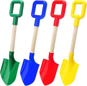 Mototo 4 Pack Beach Shovels, 16'' Plastic Beach Sand Toys Spade Scoop Gardening Tools Kit Sandbox Wooden Handle Spades for Kids Adults Garden Outdoor Snow Backyard Sand Summer (4 Pack, Bright Series)