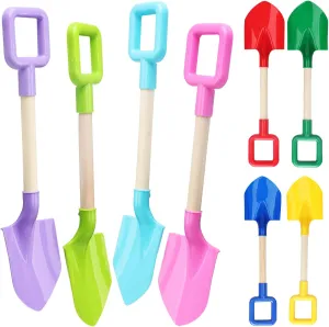Mototo 8 Pack Beach Shovels, 16'' Plastic Beach Sand Toys Spade Scoop Gardening Tools Kit Sandbox Wooden Handle Spades for Kids Adults Garden Outdoor Snow Backyard Sand Summer