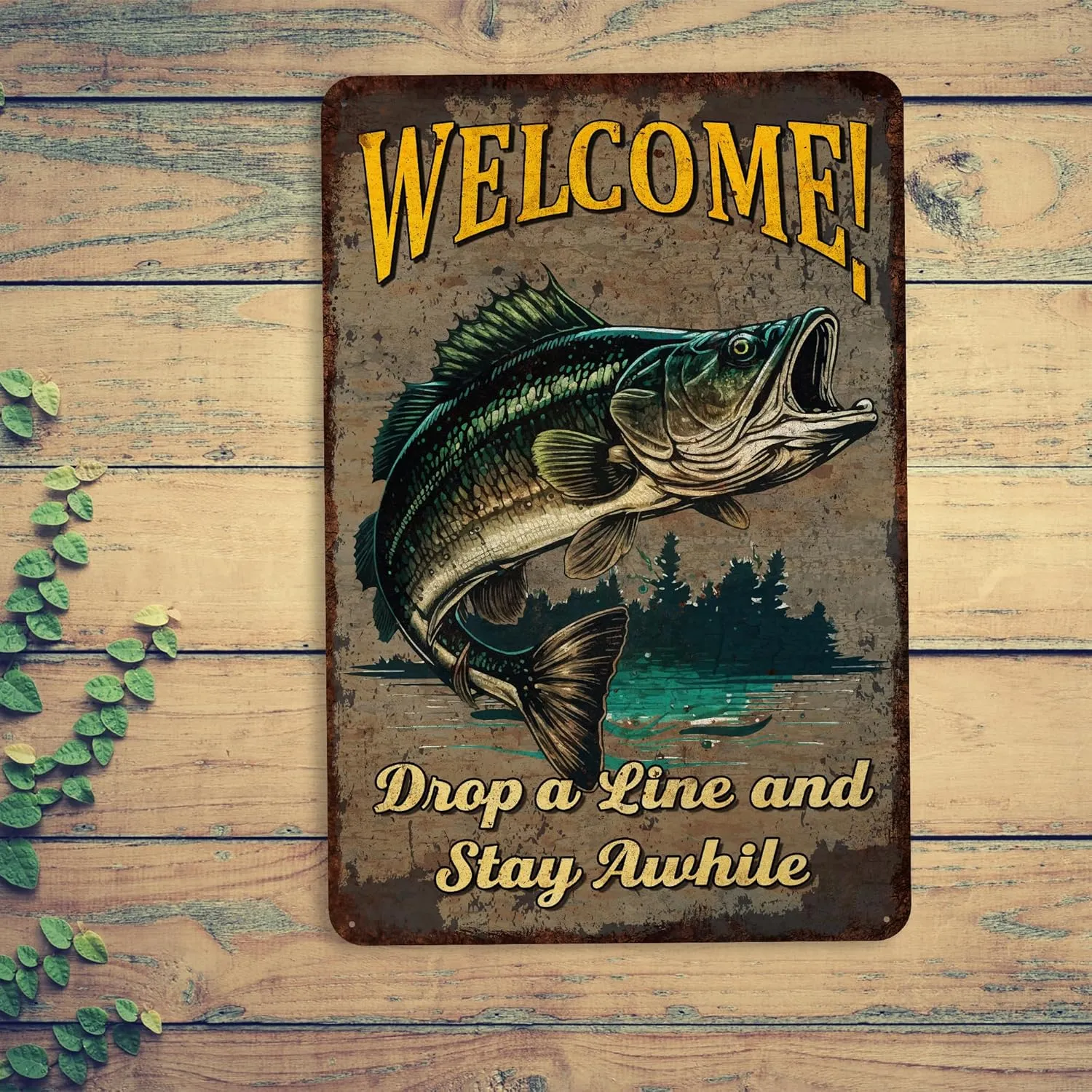 Mountain Fishing Welcome Sign Cabin Lake House Art Bass Trout Weatherproof Accessories 108122001111