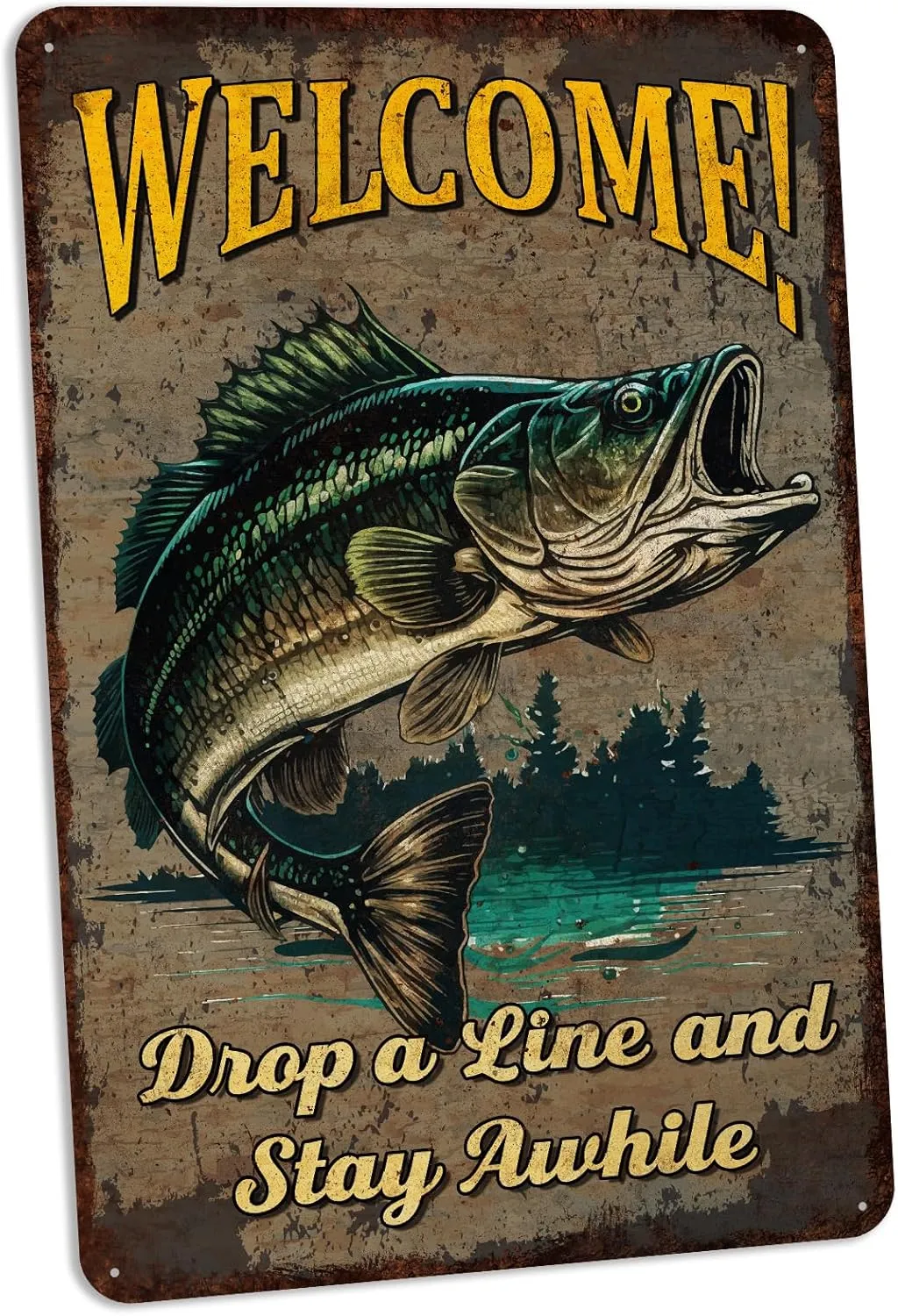 Mountain Fishing Welcome Sign Cabin Lake House Art Bass Trout Weatherproof Accessories 108122001111