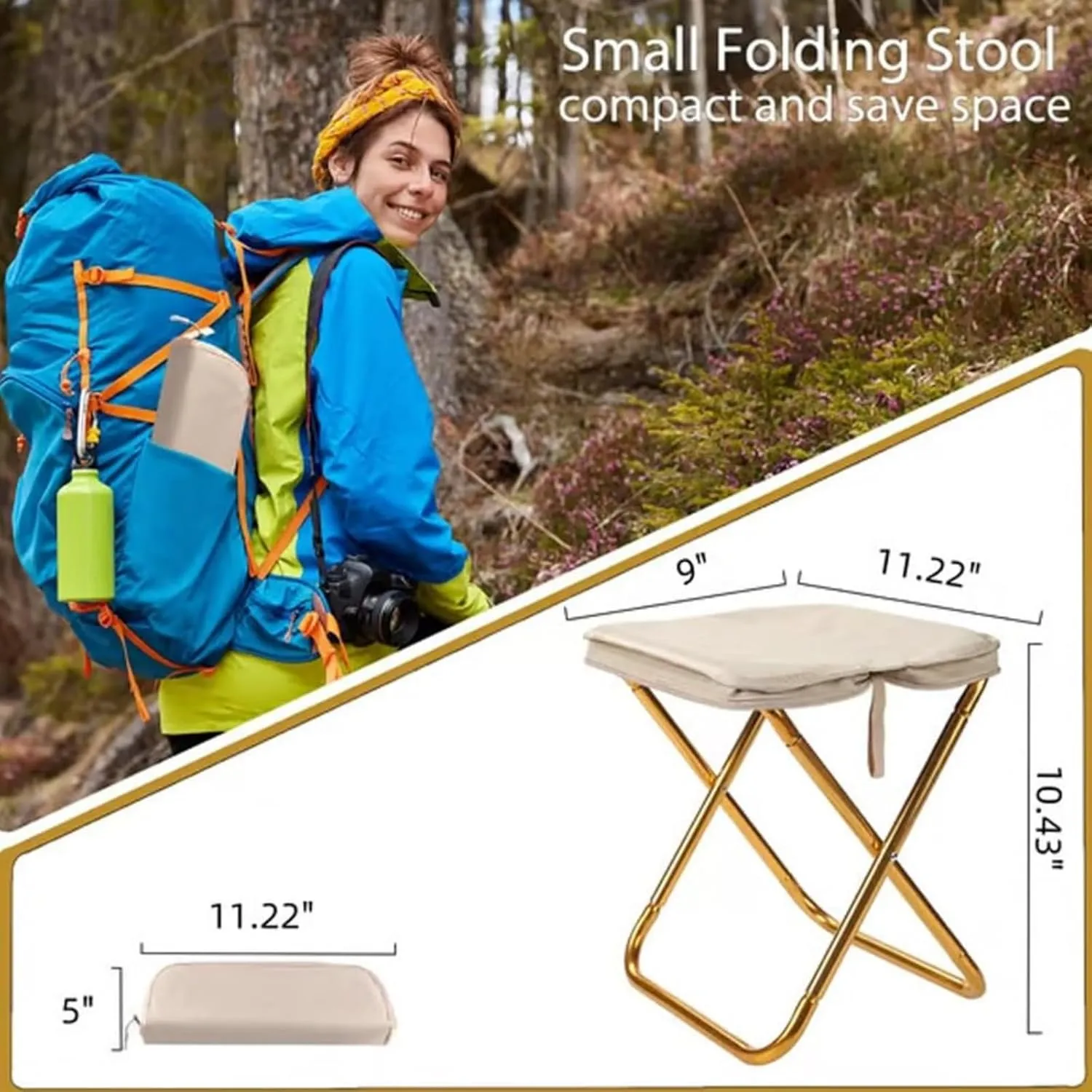 Mountaineering and Hiking Portable Stool, Folding Camping Stool with Lightweight Design, Collapsible Travel Stool for Fishing and Backpacking (1, Beige)
