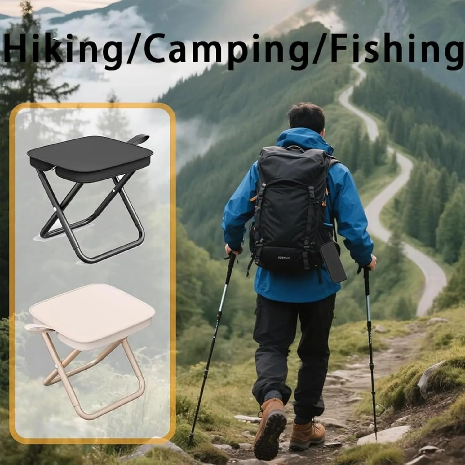 Mountaineering and Hiking Portable Stool, Folding Camping Stool with Lightweight Design, Collapsible Travel Stool for Fishing and Backpacking (1, Beige)