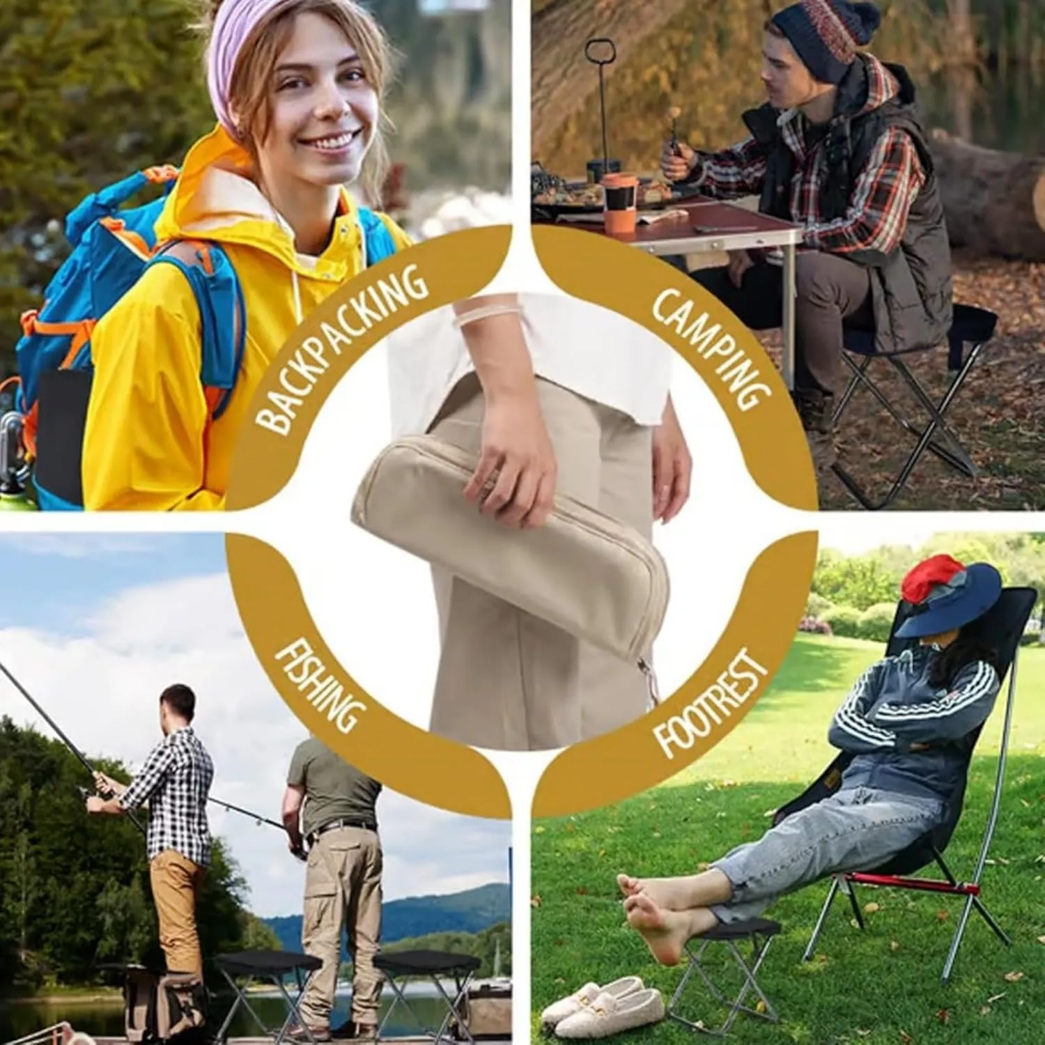 Mountaineering and Hiking Portable Stool, Folding Camping Stool with Lightweight Design, Collapsible Travel Stool for Fishing and Backpacking (1, Beige)