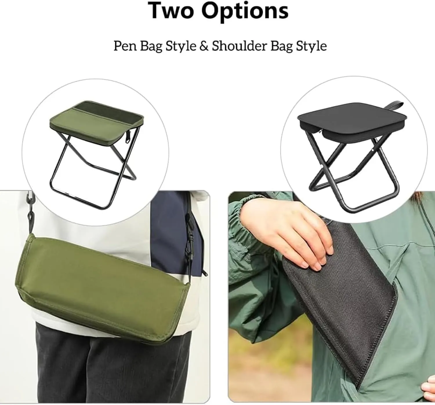 Mountaineering and Hiking Portable Stool– Supports Up to 265 Lbs, Durable Camping Stool, Outdoor Zipper Pack Folding Chair for Travel and Fishing (Pen Bag - Khaki, Large)
