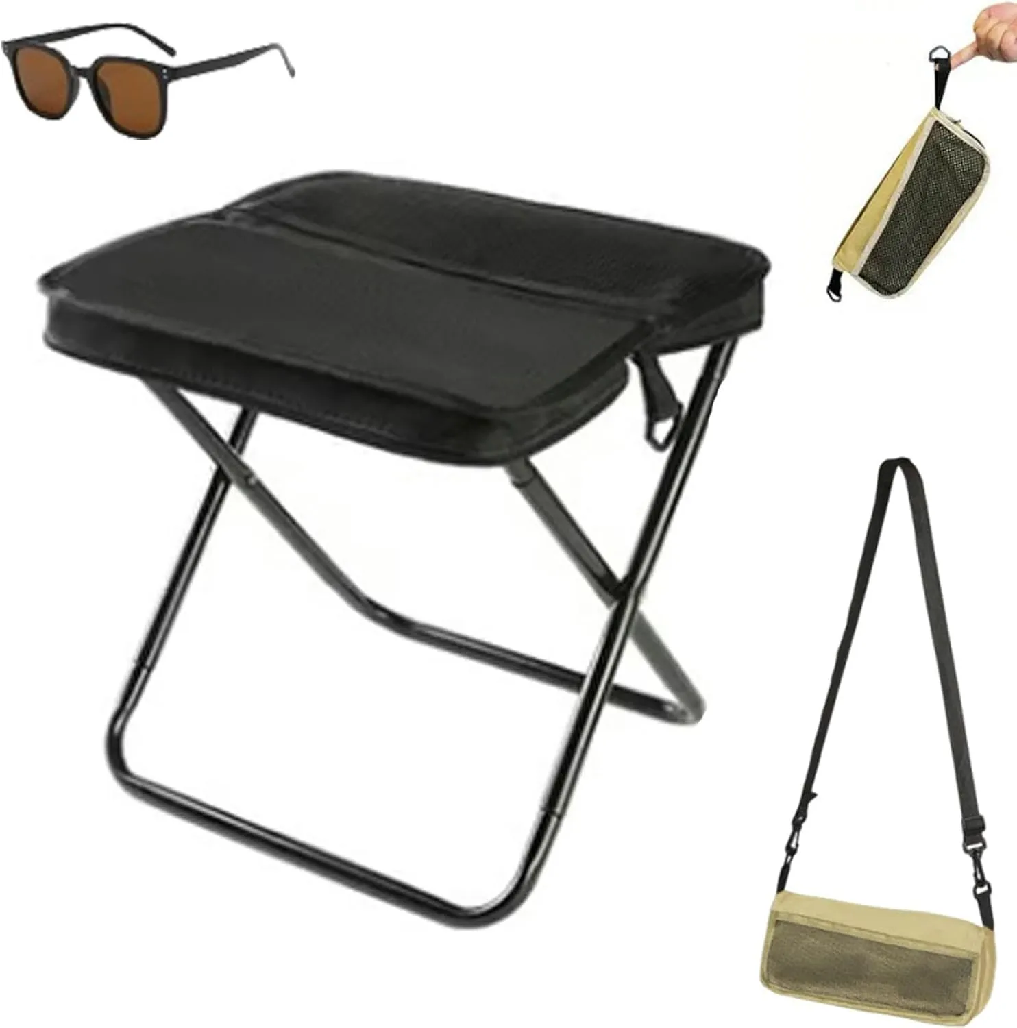 Mountaineering and Hiking Portable Stool, Ultra-Light Folding Stool, Foldable Stools with Carrying Bag, Ultralight Camping Stools for Hiking and Fishing Supports up to 265 Lbs (Black, Small)