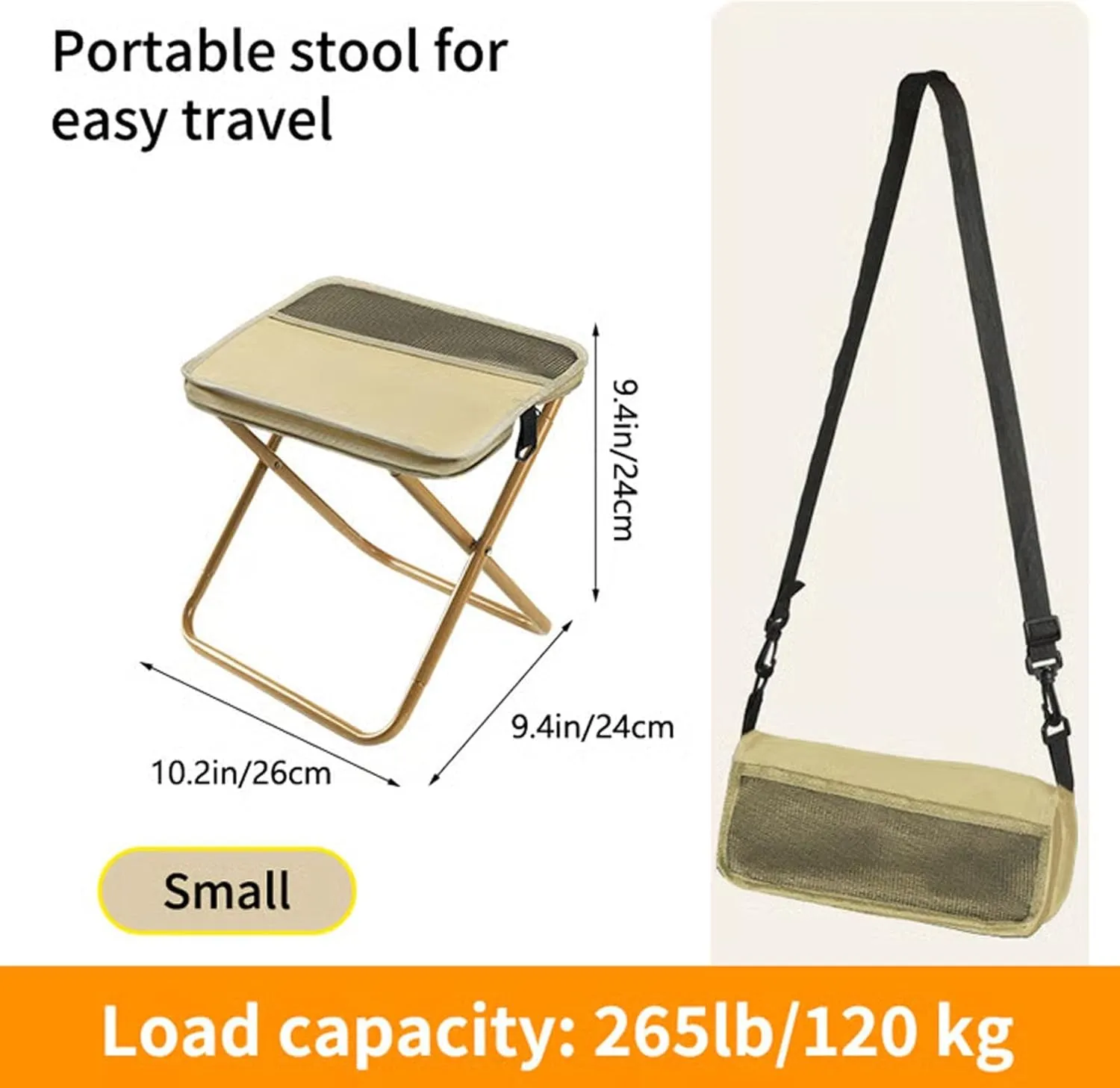 Mountaineering and Hiking Portable Stool, Ultra-Light Folding Stool, Foldable Stools with Carrying Bag, Ultralight Camping Stools for Hiking and Fishing Supports up to 265 Lbs (Black, Small)