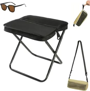 Mountaineering and Hiking Portable Stool, Ultra-Light Folding Stool, Foldable Stools with Carrying Bag, Ultralight Camping Stools for Hiking and Fishing Supports up to 265 Lbs (Black, Small)