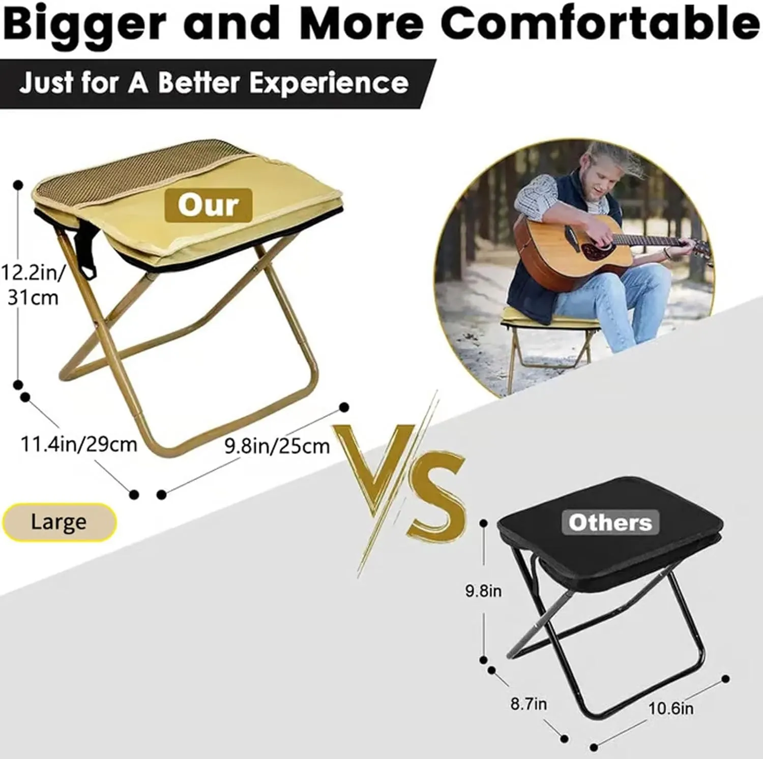 Mountaineering and Hiking Portable Stool, Ultra-Light Folding Stool, Foldable Stools with Carrying Bag, Ultralight Camping Stools for Hiking and Fishing Supports up to 265 Lbs (Black, Small)
