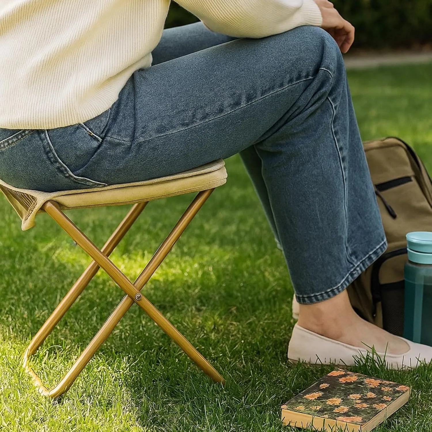 Mountaineering and Hiking Portable Stool,Foldable Backpack Stool with Adjustable Shoulder Strap,12in Camping Stool for Camping,Fishing,Hiking Or Outdoor Barbecue(Brown,Medium)