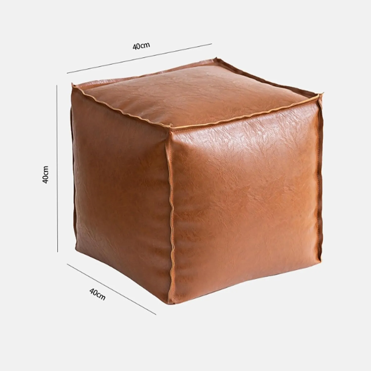 MUGUOY Stuffable Cushion Bag, 16 Inch Faux Leather Floor Footrest Cushion Storage Bag, Oil Waxed Leather Cube Bean Bag Ottoman, Store Idle Clothes,Plush Toy, for Living Bedrooms (Beige)