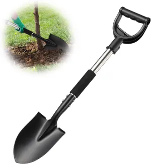 Multi-Task Small Shovel 31" - D-Handle Ergonomic Design for Raised Garden Beds, Outdoor Compact Spaces & Family Camping (Rustproof & Ultra-Light), Silver