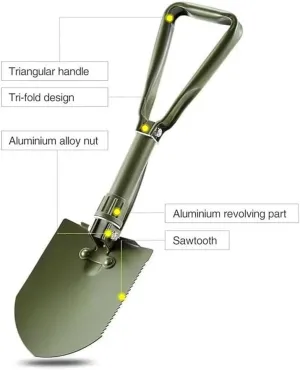 Multifunctional Folding Camping Shovel with Storage Bag Carbon Steel Style Entrenching Tool for Camping Gardening(Green-Medium)