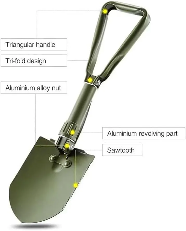 Multifunctional Folding Camping Shovel with Storage Bag Carbon Steel Style Entrenching Tool for Camping Gardening(Green-Medium)
