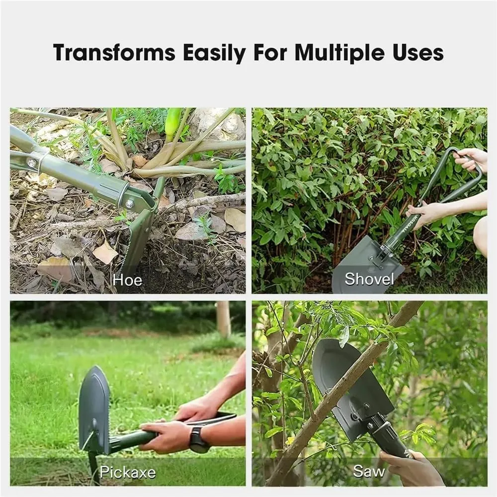 Multifunctional Folding Camping Shovel with Storage Bag Carbon Steel Style Entrenching Tool for Camping Gardening(Green-Medium)