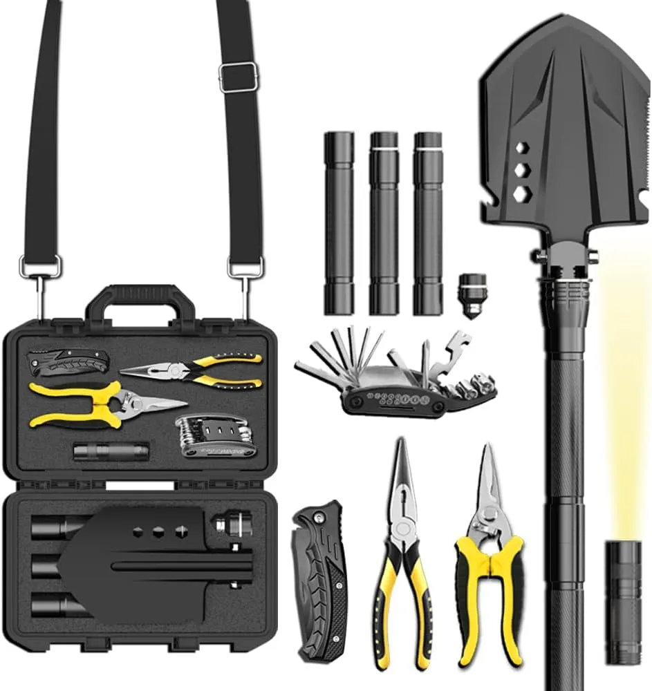 Multifunctional Folding Tactical Shovel Outdoor Survival Shovel Set Carbon Steel Suitable for Outdoor Camping Off-Road Hiking Backpack Emergency (SD14-26G)