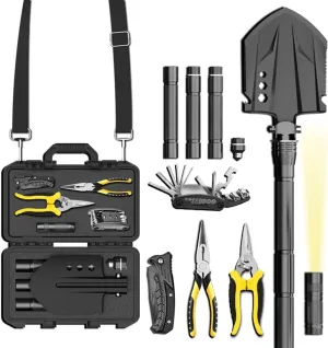 Multifunctional Folding Tactical Shovel Outdoor Survival Shovel Set Carbon Steel Suitable for Outdoor Camping Off-Road Hiking Backpack Emergency (SD14-26G)